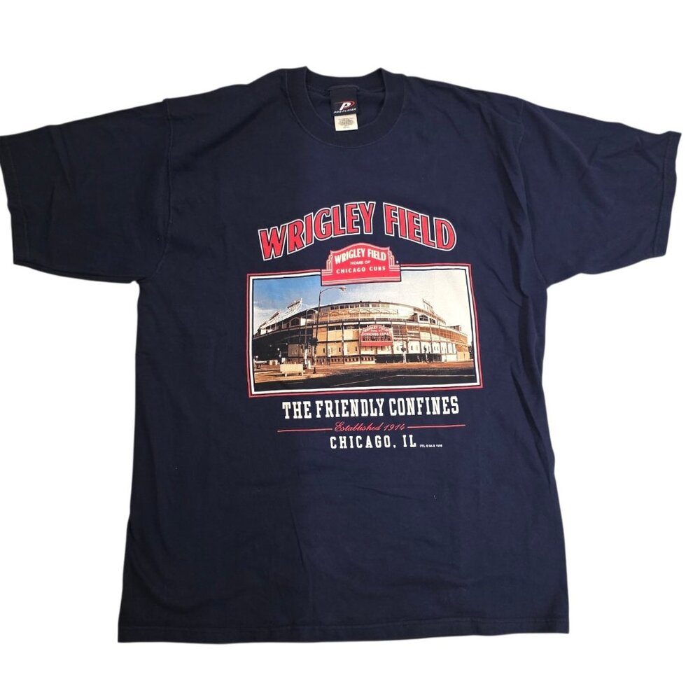 VTG 1998 Pro‎ Player Wrigley Field T-Shirt Chicago Cubs Navy Blue Mens XL NEW